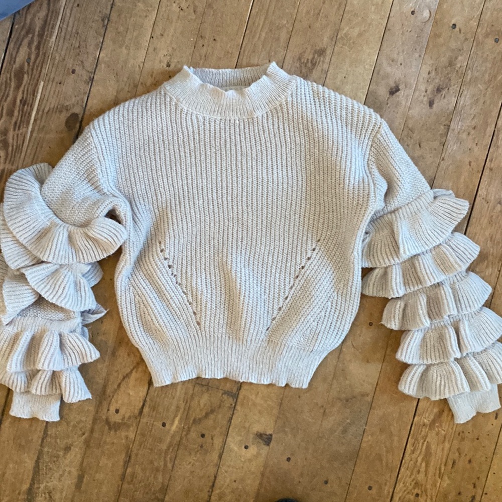 Shein Drop Shoulder Layered Frill Trim Sweater size M(6)